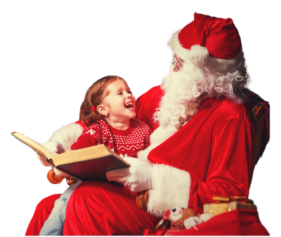 little girl sitting on Santa's lap and laughing
