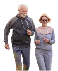 senior man and woman walking